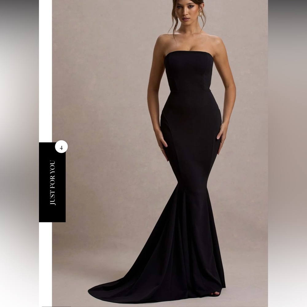 Club L London Impress Me Black Strapless Bandeau Fishtail Maxi Dress